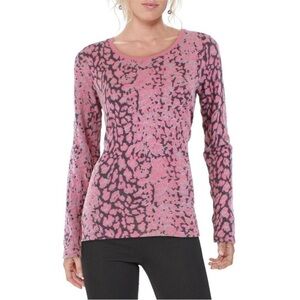 ATM Womens Pink Leopard Camo Watermark Tee Pullover Distressed Long Sleeve Top